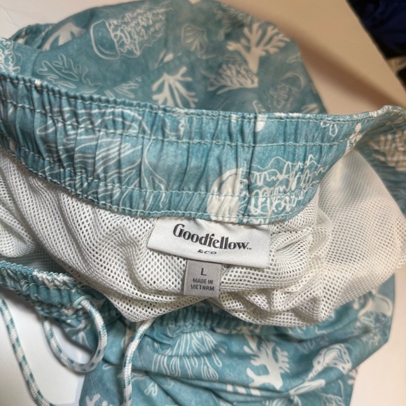 Goodfellow & Co Men's Swim Trunks Ocean Print Size Large Light Blue Summer - Picture 6 of 8